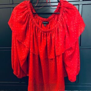 INC International Concepts Red Blouse with Sparkle Detail